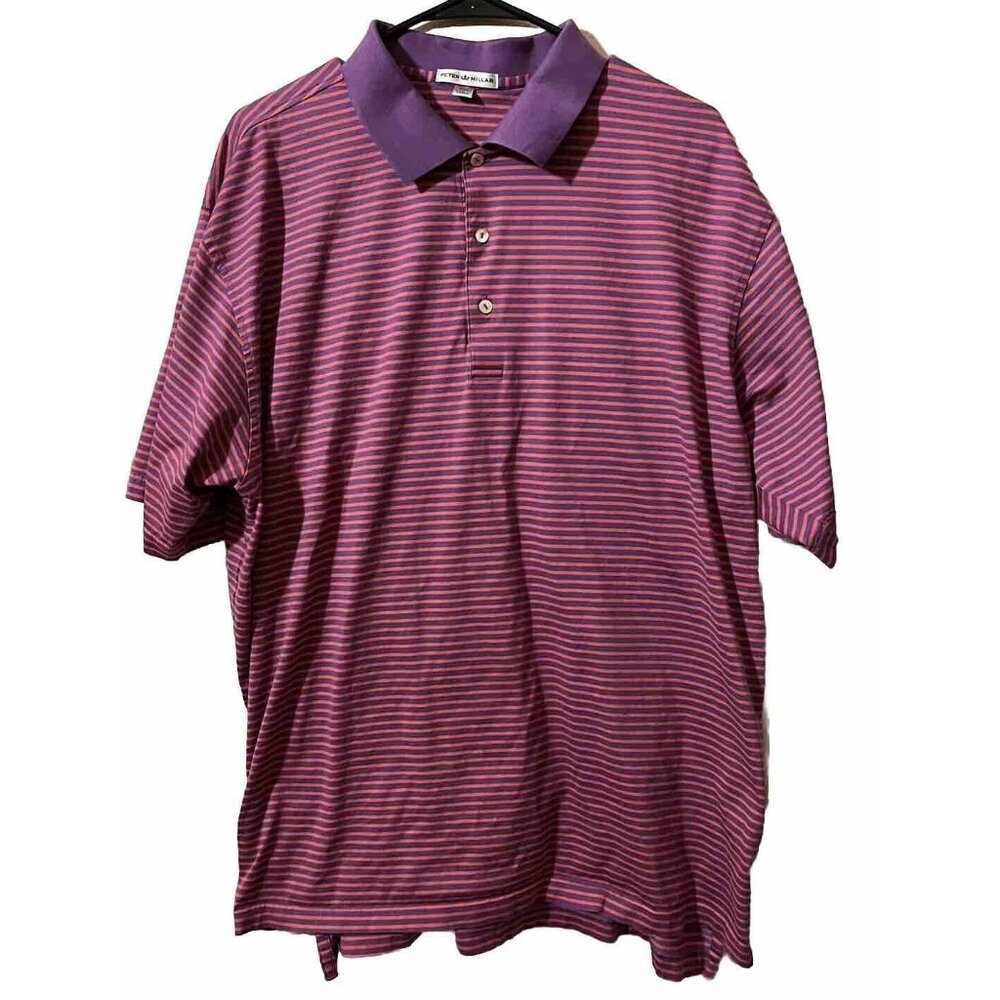Peter Millar Men's XXL Short Sleeve Polo Golf Shirt Purple & Blue Striped 🏌️